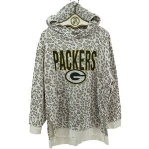 Green Bay Packers Leopard Hoodie Gray Cheetah NFL Graphic Pullover Women's XXL